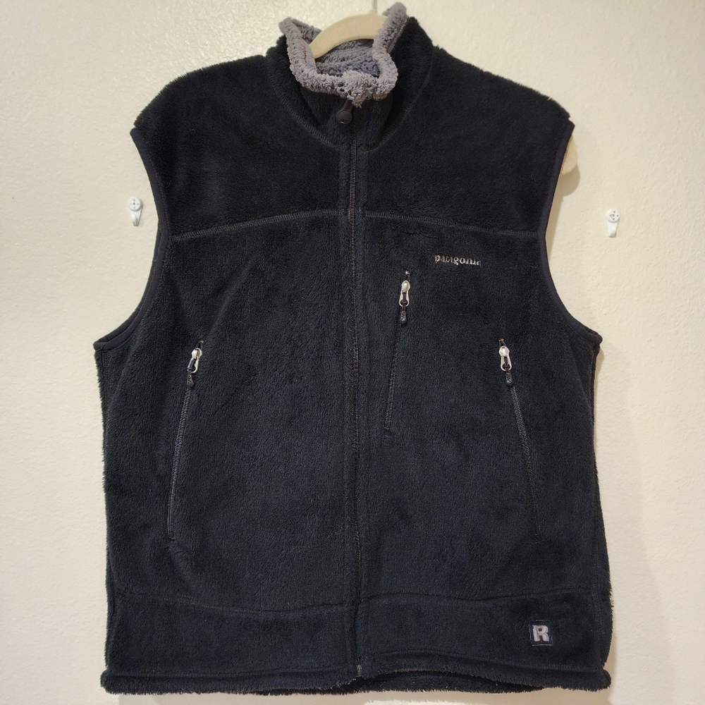 Vintage Patagonia Vest R4 Black Gray Fleece Full Zip Men's size Large